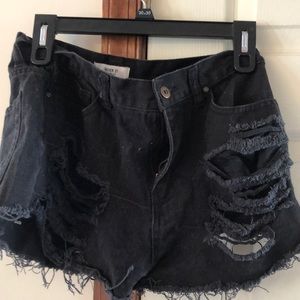 Black Ripped Jean Shorts